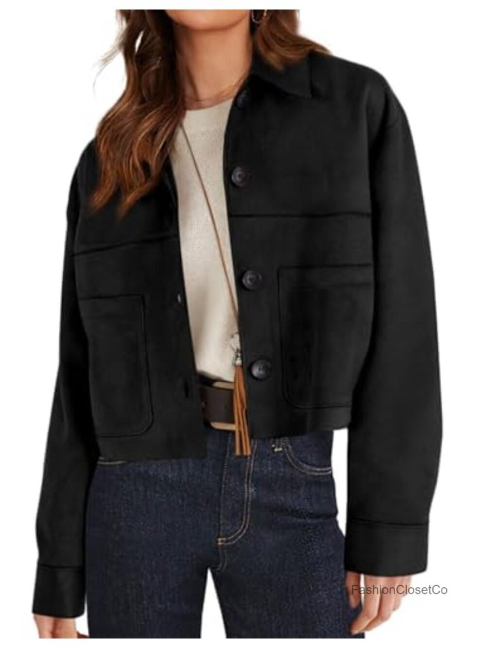 Faux Suede Shacket Jacket Lightweight Cropped Aviator Coat